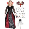 Mrsclaus Costume de vampire pour fille - Costume de reine dHalloween - Robe de vampire - Déguisement avec collier et mors de