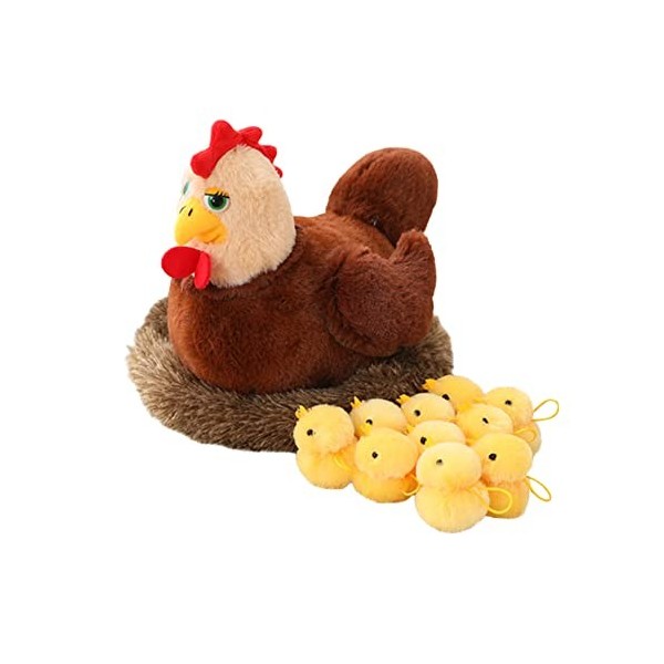 JAWSEU Peluche Poule avec Poussin en Peluche, 12 Pièces Animaux de Poulet Peluche Cygne Poulet Farci en Peluche Coq en Peluch