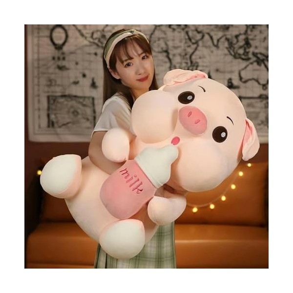 EacTEL Kawaii Peluche Cochon Poupée avec Bouteille Cochon Peluche Animal Peluche Enfants Chambre Décoration Jouet Enfants Cad