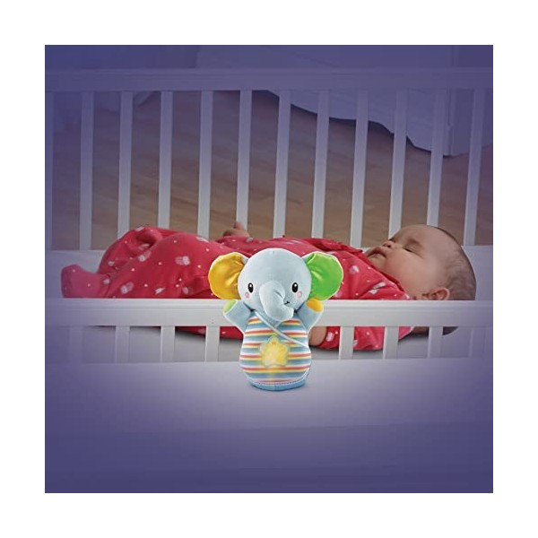 VTech - Éléphanteau Dodo Bleu, Peluche Éléphant Bébé Interactive et Apaisante, Veilleuse Musicale Nomade, Berceuses et Sons d