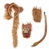 JIAHG Costume de lion avec oreilles de lion, serre-tête, queue et pattes - Gants - Costume danimal pour enfants et adultes -