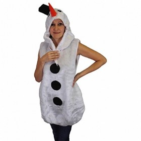 Krause & Sohn Costume Femme de Neige, Taille L/XL, Tunique avec Capuchon en Peluche Rue Carnaval Bonhomme de Neige