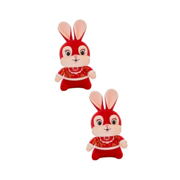 ibasenice 2 Pièces Poupée Lapin du Nouvel an Figurines De Fortune Jouet Lapin Rouge Peluches des Bois Animaux en Peluche du N