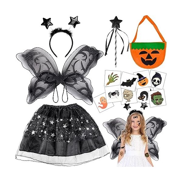 iZoeL Deguisement Halloween Fille Ailes De Fée Enfant Deguisement Halloween Fille, Aile Papillon Serre Tete Halloween Tutu Ci