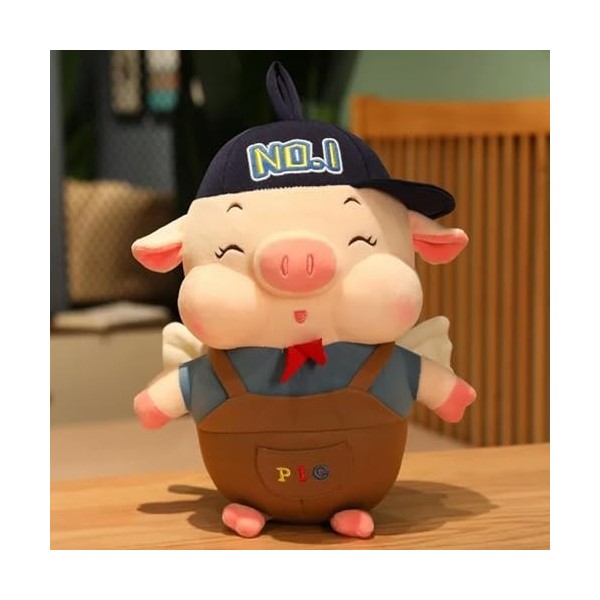 NOpinz Mignon Casquette de Baseball Cochon Peluche Jouet en Peluche Dessin animé Animal Ange Souriant Cochon poupée Cadeau d’