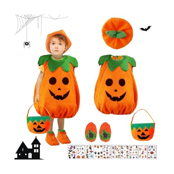 IWTBNOA Costume dHalloween citrouille pour enfant, costume de citrouille pour bébé, costume de citrouille dHalloween avec c