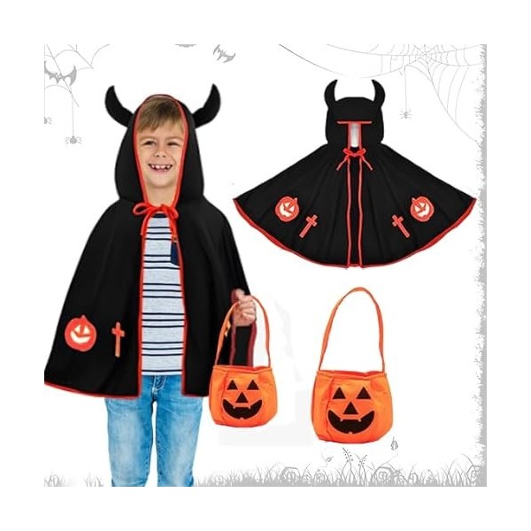 Yiantai Cape de Diable dhalloween, Cape de Sorcier Enfant, Costume dHalloween pour Enfant, Cape dHalloween avec Sac de Bo