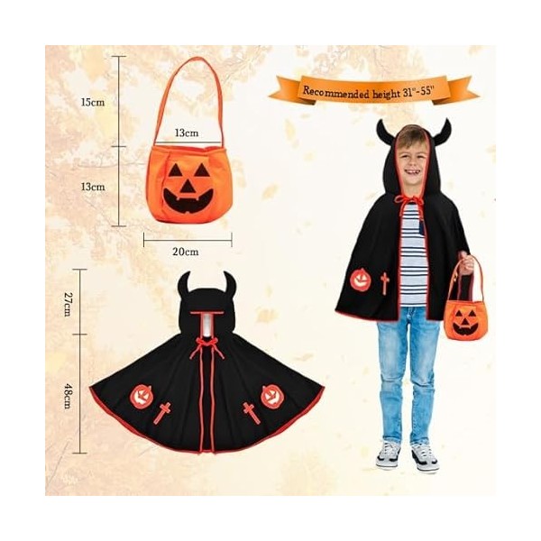 Yiantai Cape de Diable dhalloween, Cape de Sorcier Enfant, Costume dHalloween pour Enfant, Cape dHalloween avec Sac de Bo