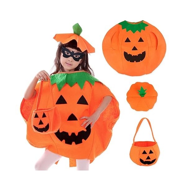 Atuoxing Déguisement de Citrouille dHalloween pour Enfants Adultes, Costume de Citrouille avec Chapeau et Sac de Citrouille,