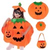 Atuoxing Déguisement de Citrouille dHalloween pour Enfants Adultes, Costume de Citrouille avec Chapeau et Sac de Citrouille,