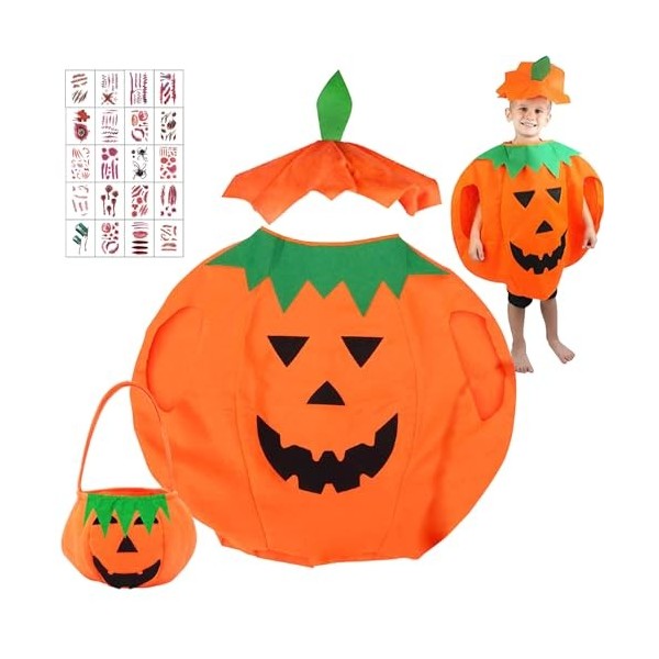 Costume de citrouille pour enfant - Costume de citrouille dHalloween - Cape avec bonnet de citrouille dHalloween - Sac de c