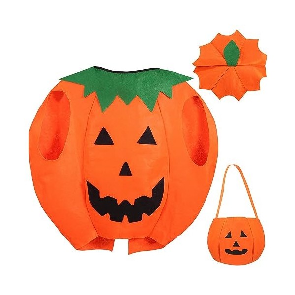 Bestwishing Costume de Citrouille pour Enfant Déguisement de Citrouille avec Chapeau et Sacs à Bonbons Costumes de Citrouille