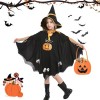 JIASHA Citrouille Cape Halloween Deguisement, Cape Chauve-Souris avec Chapeau Enfant Cape de Halloween, Doux pour la peau, ag