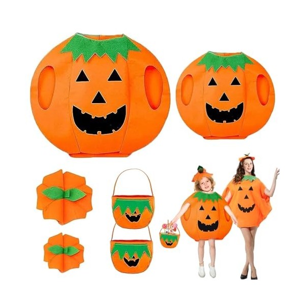 ENAIAH Costume de Citrouille Halloween Orange citrouille Costum unisexe Costume de Citrouille avec Chapeau et Sacs à Bonbons 