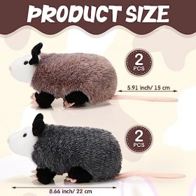 Harrycle 4 Pièces Opossums en Peluche 22 cm Jouet Opossum en Peluche Marron Gris Animal Opossum en Peluche Doux Opossum Câlin