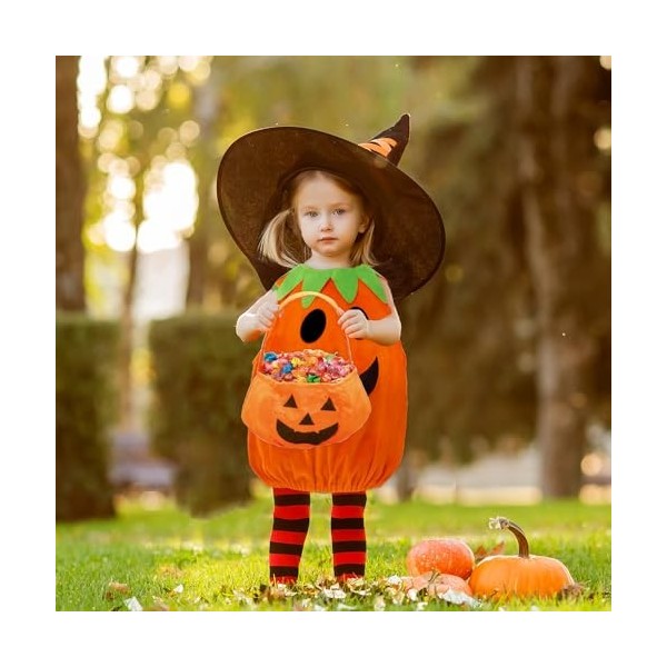 mizikuu Costume de citrouille pour Enfant, 4 Pièce Costumes de Citrouille dHalloween Avec Chapeau, Chaussures, Sac Bonbons D