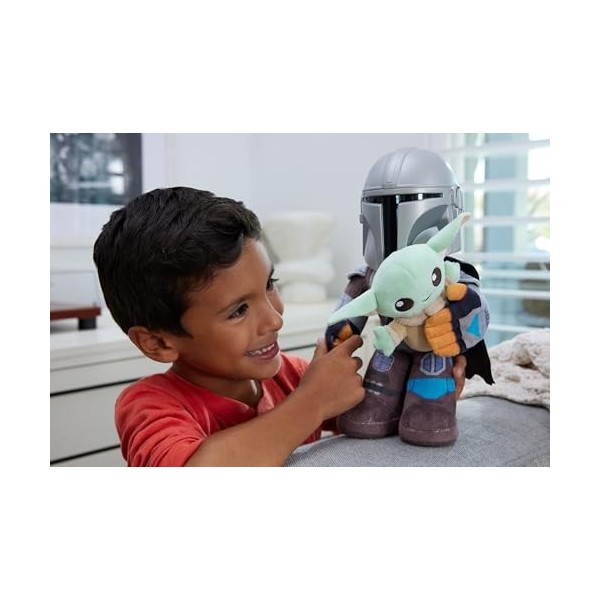 Star Wars Clan de 2 Peluches Sonore The Mandalorian 28 cm avec Grogu 10 cm , avec tête en plastique détaillée et corps en 