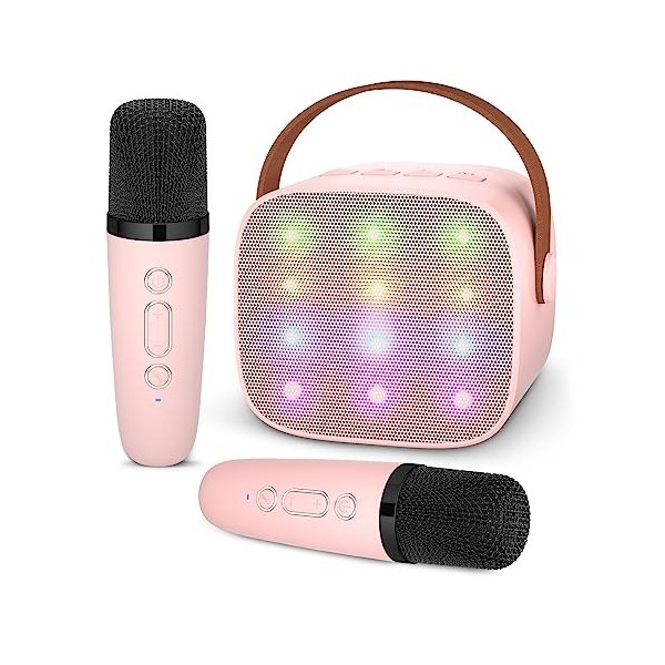 Ankuka Micro Karaoke Enfant sans Fil avec 2 Micro, Portable Karaoké Bluetooth avec Magique Voix Change et LED Lumière Qualité
