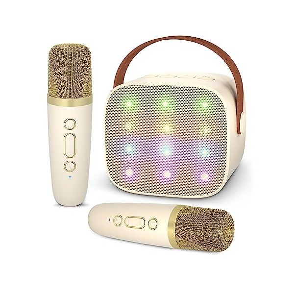 Ankuka Micro Karaoke Enfant sans Fil avec 2 Micro, Portable Karaoké Bluetooth avec Magique Voix Change et LED Lumière Qualité