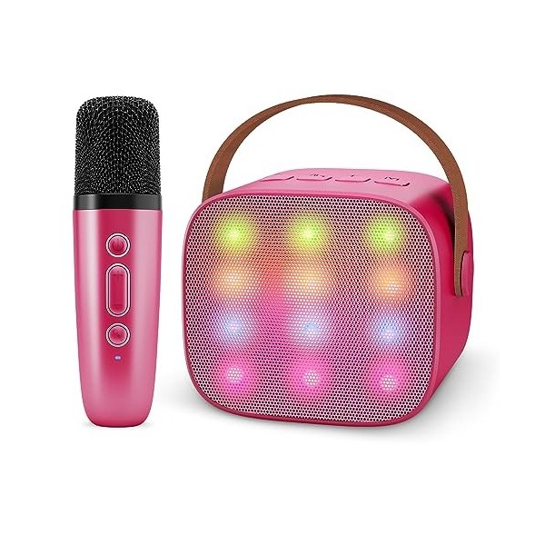Karaoké – Machine à karaoké avec deux Microphones sans fil, Éclairage LED,  connexion