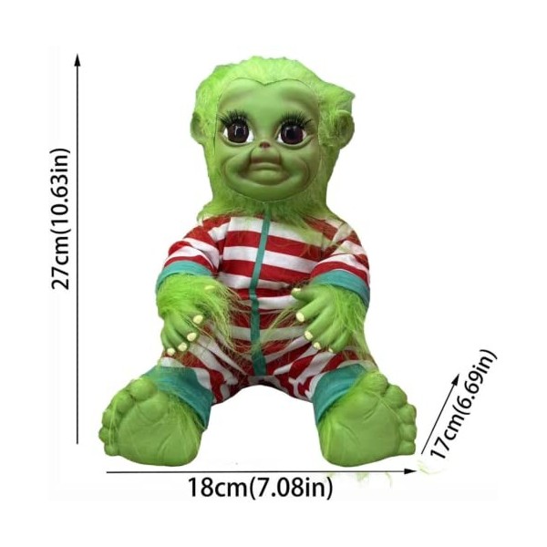 FLYKEE Greench Peluche Jouet, 27CM / 10.63 Pouces Noël Grinch poupées poupée Peluche Jouet, Halloween pour Les garçons et Les