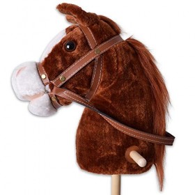 TE-Trend Poney à Chevaucher, Son Enfants Hobby Cheval de Bois Spielpferd Stockpferd Bois Stock Rouleaux 96 CM Braun