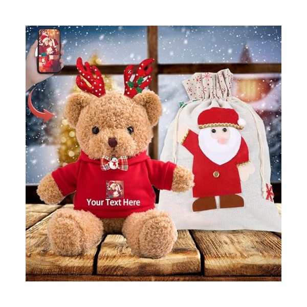 Noël Nounours Personnalisé avec Décoration Noël, Nounours avec Texte+Photo, Cadeau Personnalisé pour Homme Cadeau Noël Femme 