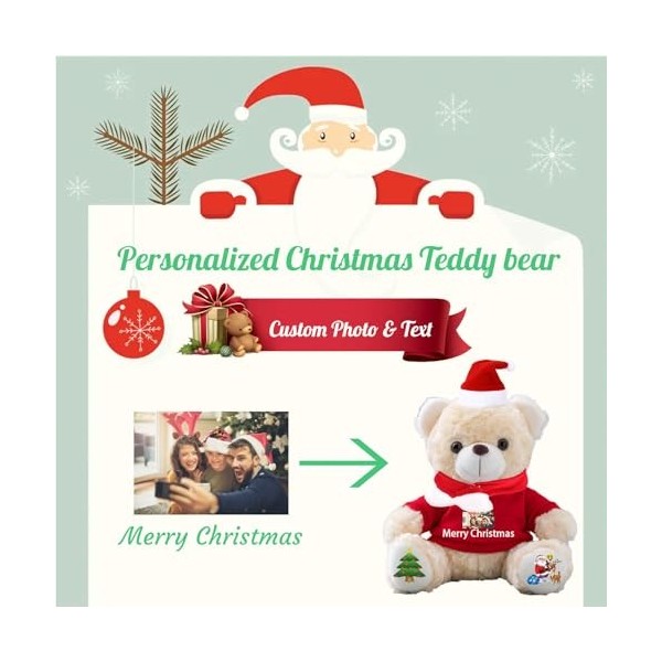 Noël Nounours avec Décoration Noël Personnalisé, Nounours avec Texte, Cadeau Personnalisé pour Homme Cadeau Noël Femme Cadeau