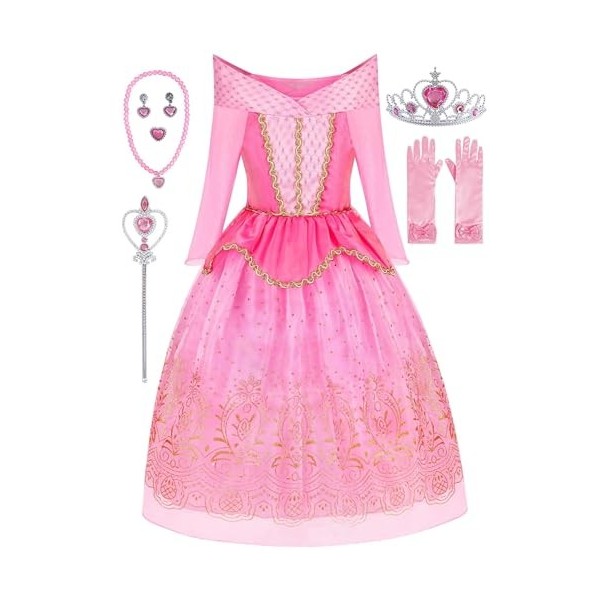 knemmy Princess Costume for Girl Halloween Princess Dress Up Clothes for Little Girl Birthday Chrismax Cosplay Pink Dress