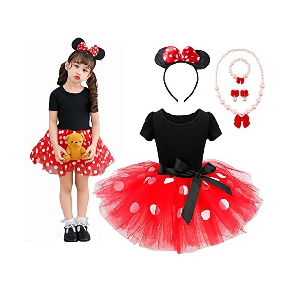 Tulle Robe Minnie Enfant Fille Deguisement Robe de Princesse Rouge Jupe à  Pois Bébé Fille avec Bandeau Carnaval Cosplay Costume Anniversaire  Halloween