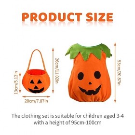 Jinlaili Costume de Citrouille Halloween pour Enfants, 48cm Long Costumes Citrouille avec Chapeau, Couvre-Chaussures et Sac, 