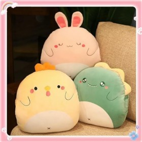 EacTEL Mignon Chat Oreiller Lapin en Peluche Animal en Peluche Dinosaure Kawaii Shiba Inu Doux Sieste Oreiller avec Couvertur