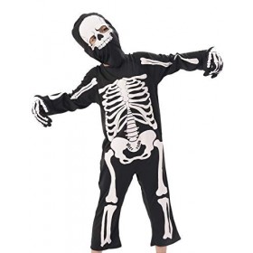 IKALI Enfants Costume de Squelette Garçons Filles Déguisement dos effrayant pour Halloween avec capuche et masque de crâne 4