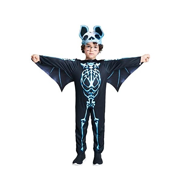 IKALI Enfants Costume de Squelette Garçons Filles Déguisement dos effrayant pour Halloween avec capuche et masque de crâne 4