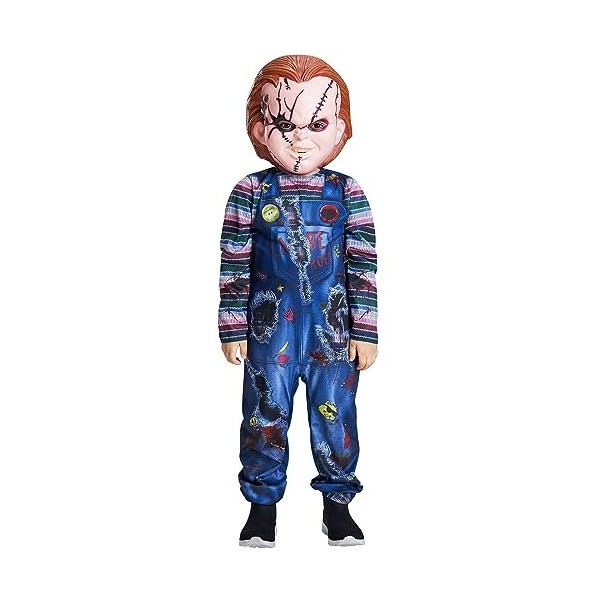 IKALI Costume dHalloween pour enfants Garçons Filles Chucky Costumes de déguisement Costume effrayant avec masque 4-6 ans