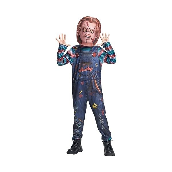 IKALI Costume dHalloween pour enfants Garçons Filles Chucky Costumes de déguisement Costume effrayant avec masque 4-6 ans