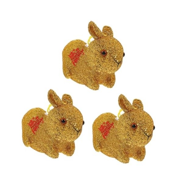 ibasenice 3 Pièces Mascotte De Lannée du Lapin Jouet pour Animaux Mini Peluches Pompons De Porcistas Décor Chinois Décoratio