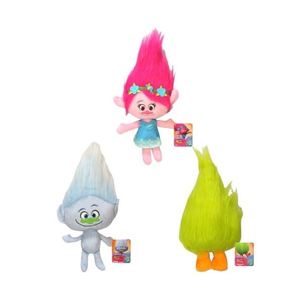 Trolls Hugn Plush Lot de 3 peluches super douces 28 cm – Poppy, Guy Diamond et Fuzzbert