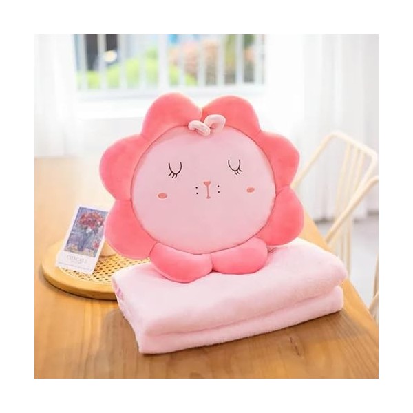 NOpinz Animal Fleur Peluche Oreiller Main Chaud avec Couverture Doux Bande Dessinée Tapis De Couchage Maison Articles Fille C