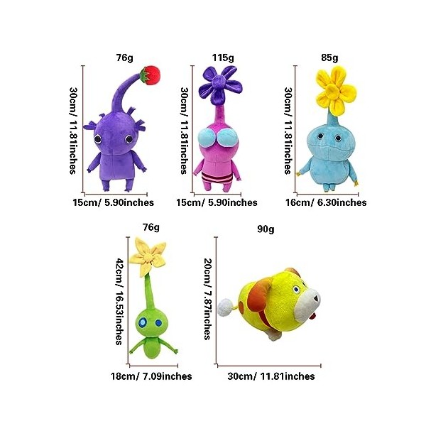 NAGGIS 5 Paquets de Peluche Pikmin, Jouets en Peluche Doux pour Chien Oatchi, Jouets Doux de créatures à Base de Plantes Mign