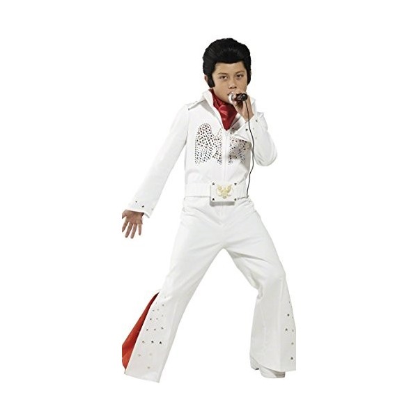 Smiffys Costume Elvis pour Enfants, Combinaison et écharpe, Blanc, L - Âge 10-12 ans