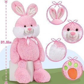 MorisMos 80cm Peluche Lapin Rose Geant, Doux Lapin Jouet en Peluche Grande Kawaii Câlins, Mignon Lapin Peluche de Pâques Cade