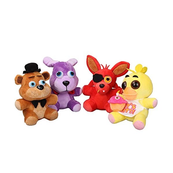 lefeng Lot de 4 jouets en peluche Five Nights At Freddys FNAF Golden Freddy Chica Foxy Bonnie Jouet en peluche douce Cadeau 