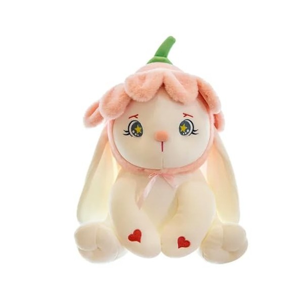 PaMut Fleur de pétale de pêche en Forme de Chapeau Coeur Rouge Lapin en Peluche Grands Yeux Lapin Peluche Jouet Mignon Cadeau