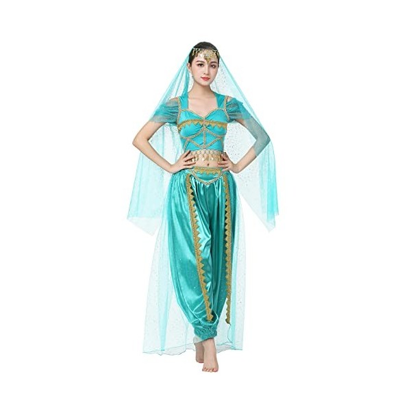 IBTOM CASTLE Costume de la Princesse Jasmine pour Femmes- Déguisement de la princesse Jasmine Aladdin Costume Adulte Belly Da