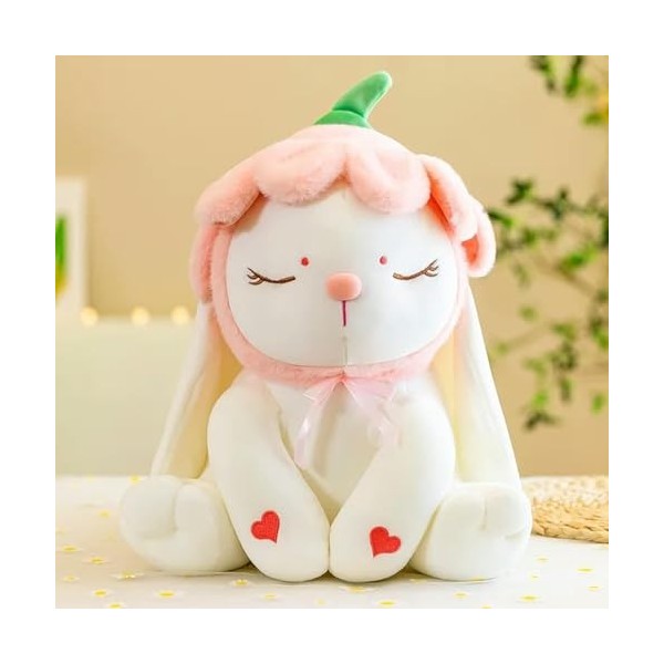 PaMut Fleur de pétale de pêche en Forme de Chapeau Coeur Rouge Lapin en Peluche Grands Yeux Lapin Jouet en Peluche Mignon Cad