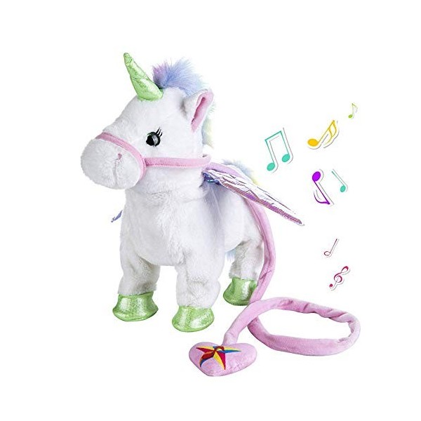 Abester Jouet en Peluche en Forme de Licorne ambulante Électrique Jouet Peluche, Laisse pour Chants Magiques Pony pour Enfant