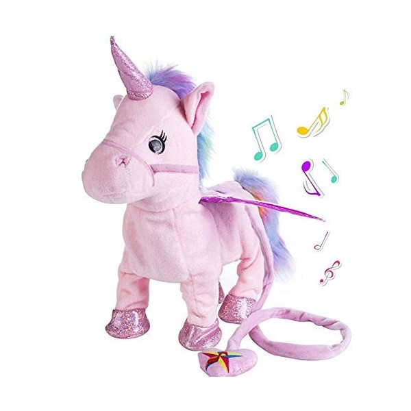 Abester Jouet en Peluche en Forme de Licorne ambulante Électrique Jouet Peluche, Laisse pour Chants Magiques Pony pour Enfant