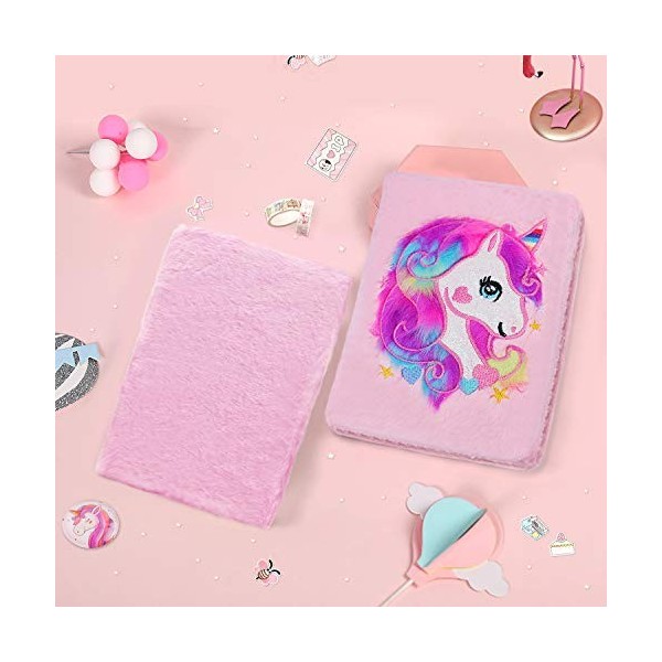 Kqpoinw Peluche Licorne Carnet Magique Journal pour Fille Belle Licorne Carnet de notes moelleux 160 pages pour écrire et des