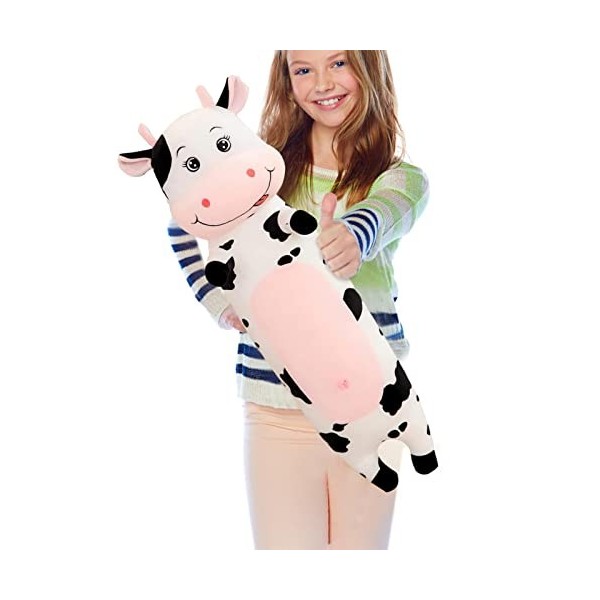 Luckxing Animaux en Peluche de Vache,Peluches de Vache de Dessin animé en Peluche Douce - Oreiller Long de Grande Taille, Jol